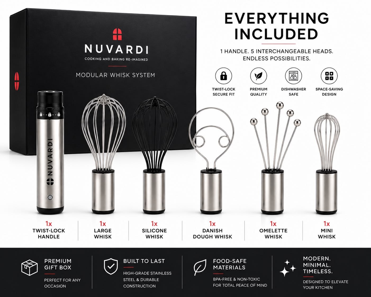 Nuvardi — everything included: 1 handle, 5 heads